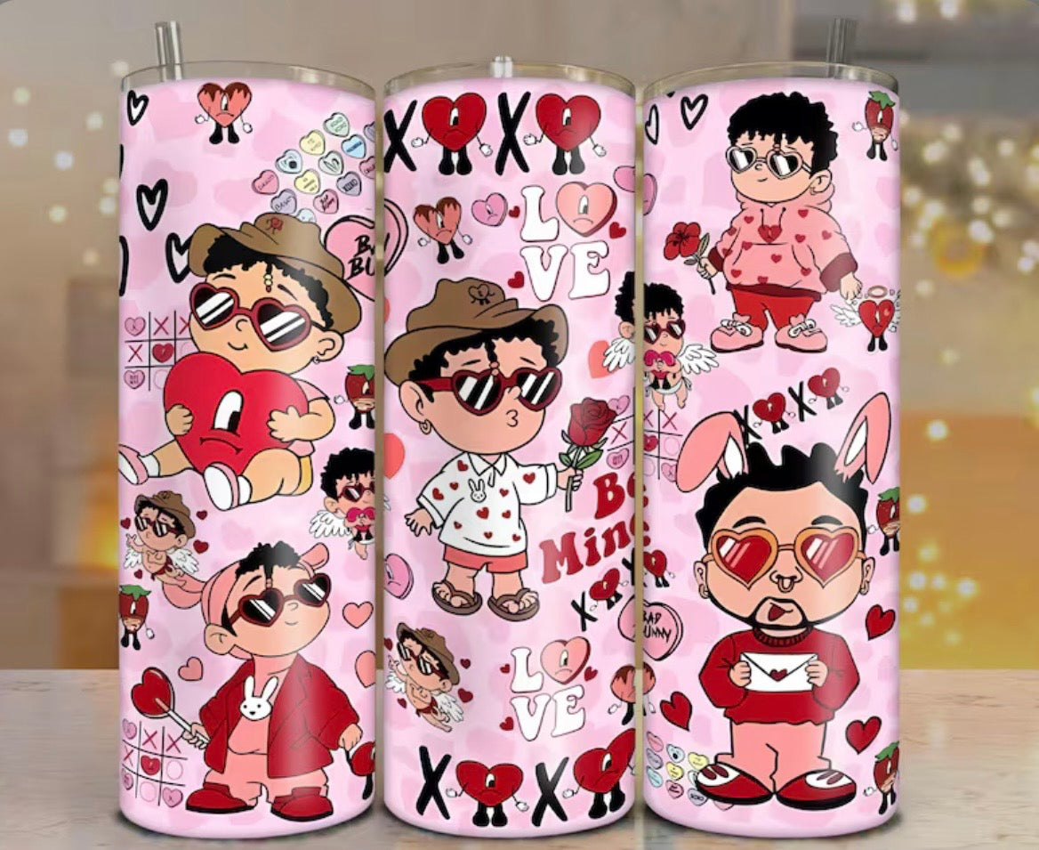 💘🐰 Vaso Térmico 20 oz Bad Bunny Love Cartoon Edition