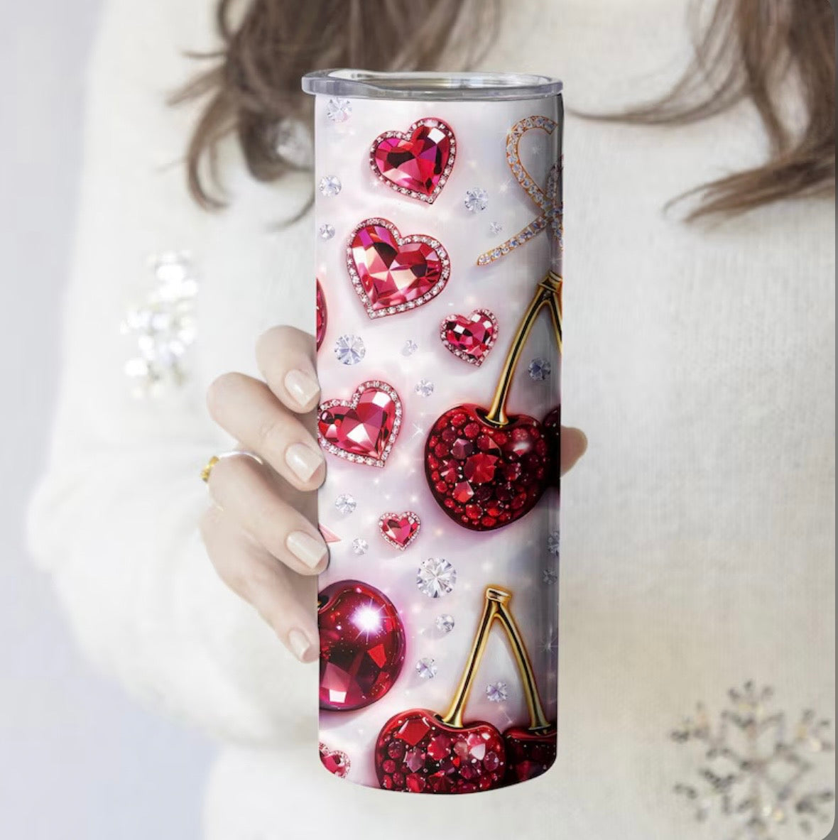 Vaso Térmico 20 oz Cherry Glam – Cerezas Brillantes y Corazones ✨🍒