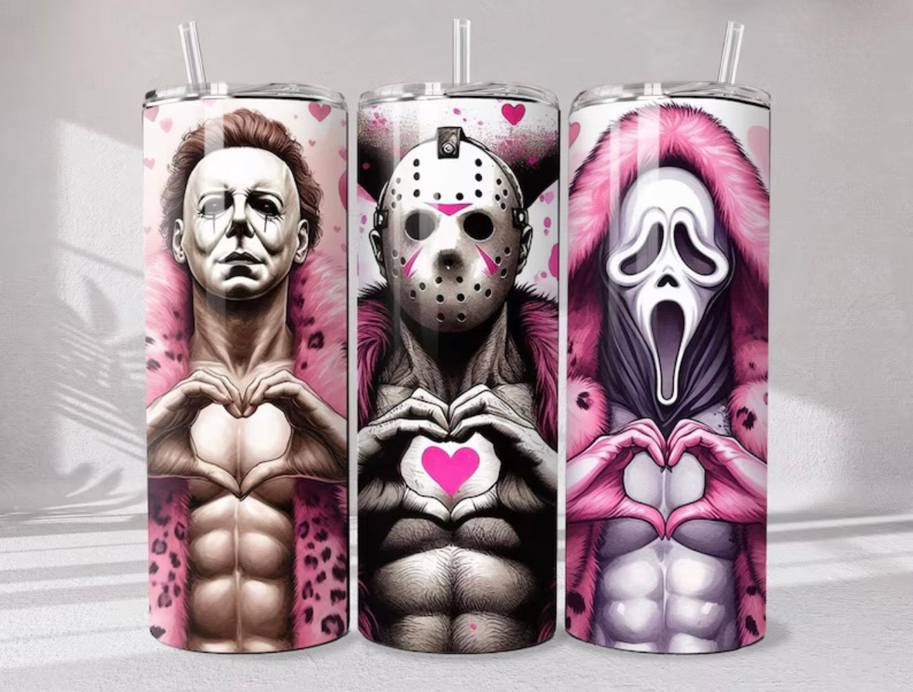 Vaso Térmico 20 oz Horror Pink Edition – Michael, Jason y Ghostface 💖🔪