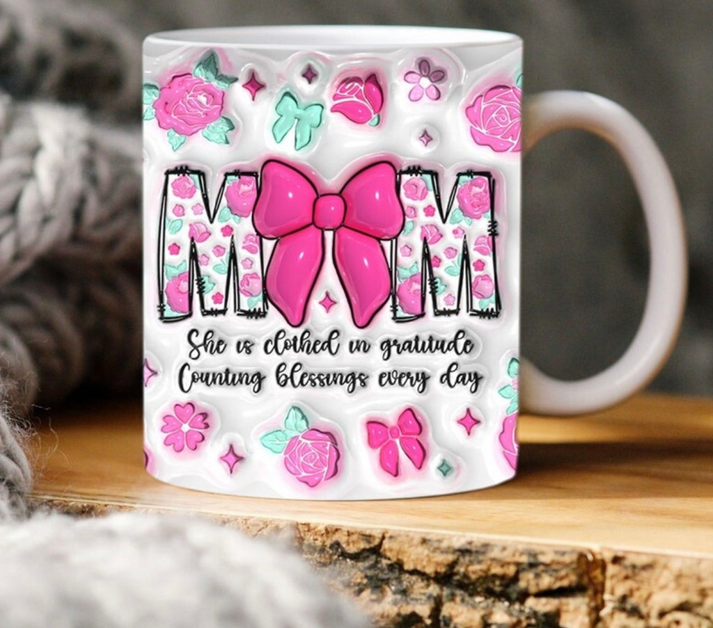 Taza Mamá Floral Con Lazo Rosa - Regalo Especial Para Mamá